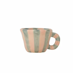 Espressotasse Steingut rosa/graugrün gestreift, Ø 7,5 cm, 5,5 cm hoch – Bloomingville Nini